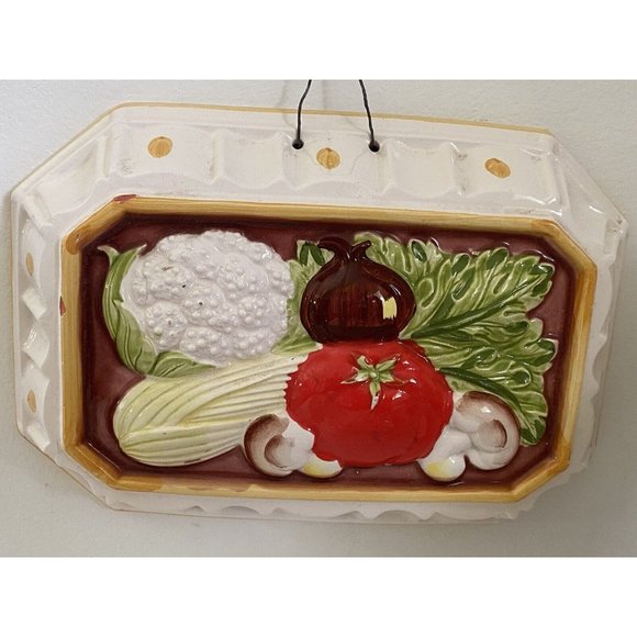 Vintage Mold Ceramic Decorative Wall Artwork Rectangle Vegetables Tomato Celery - Picture 8 of 16